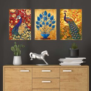Set of Three Wall Paintings for Wall Dacoration Golden Framed Wall Paintings for Living Room & Bedroom Wall Art for Home Decoration & Office Wall Décor (24x18 inch CH-GD3-4)